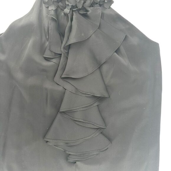 Willie Smith Black Satin Ruffle Sleeveless Top Size L Flirty Collar Racerback - Picture 3 of 8